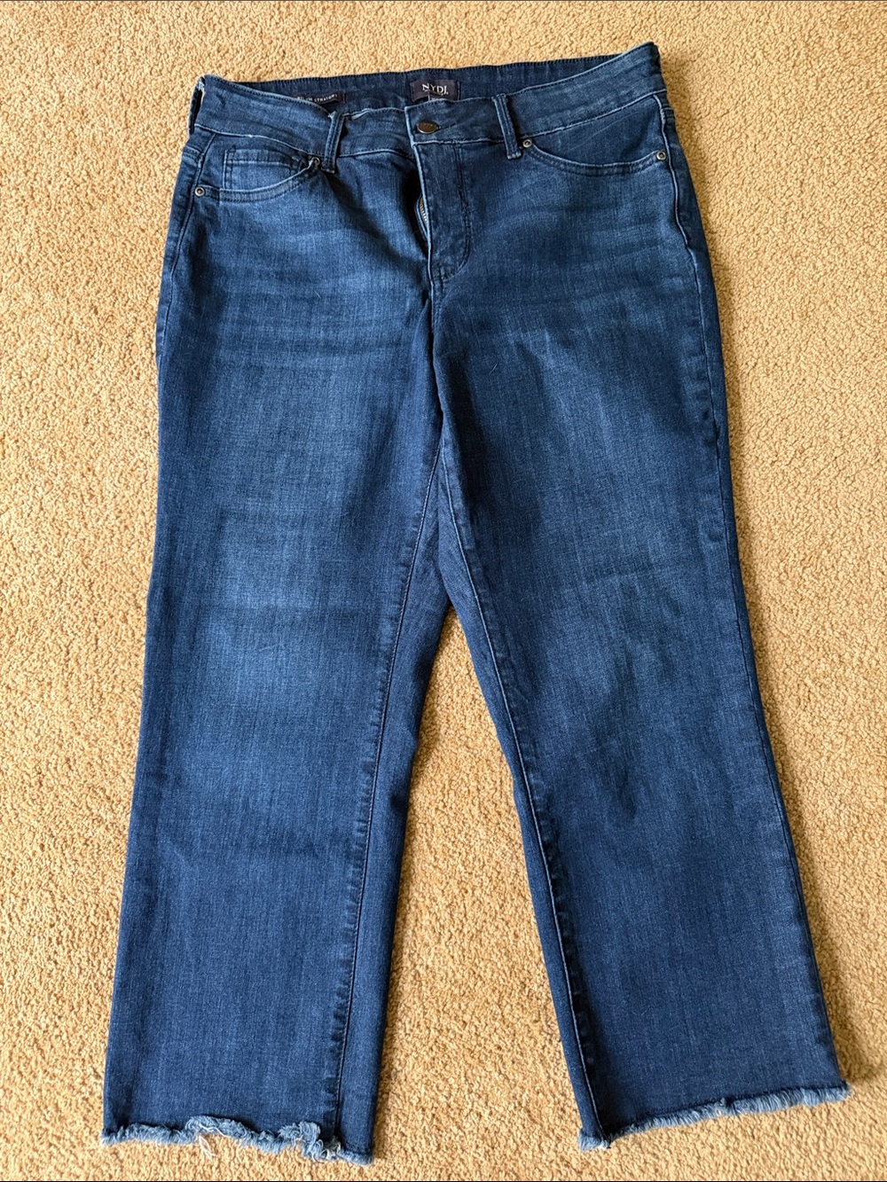 NYDJ Indigo Straight-Leg Jeans with frayed hem